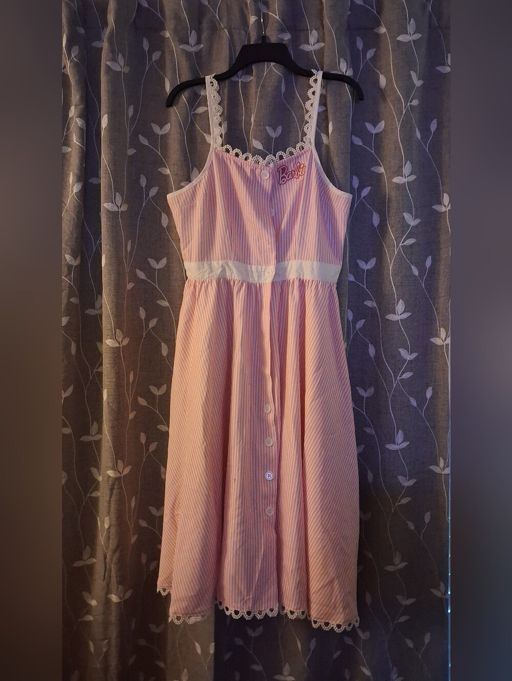 Hey BARBIE!! Pink Retro Button-Front Sundress with White Waist - Picture 2 of 6